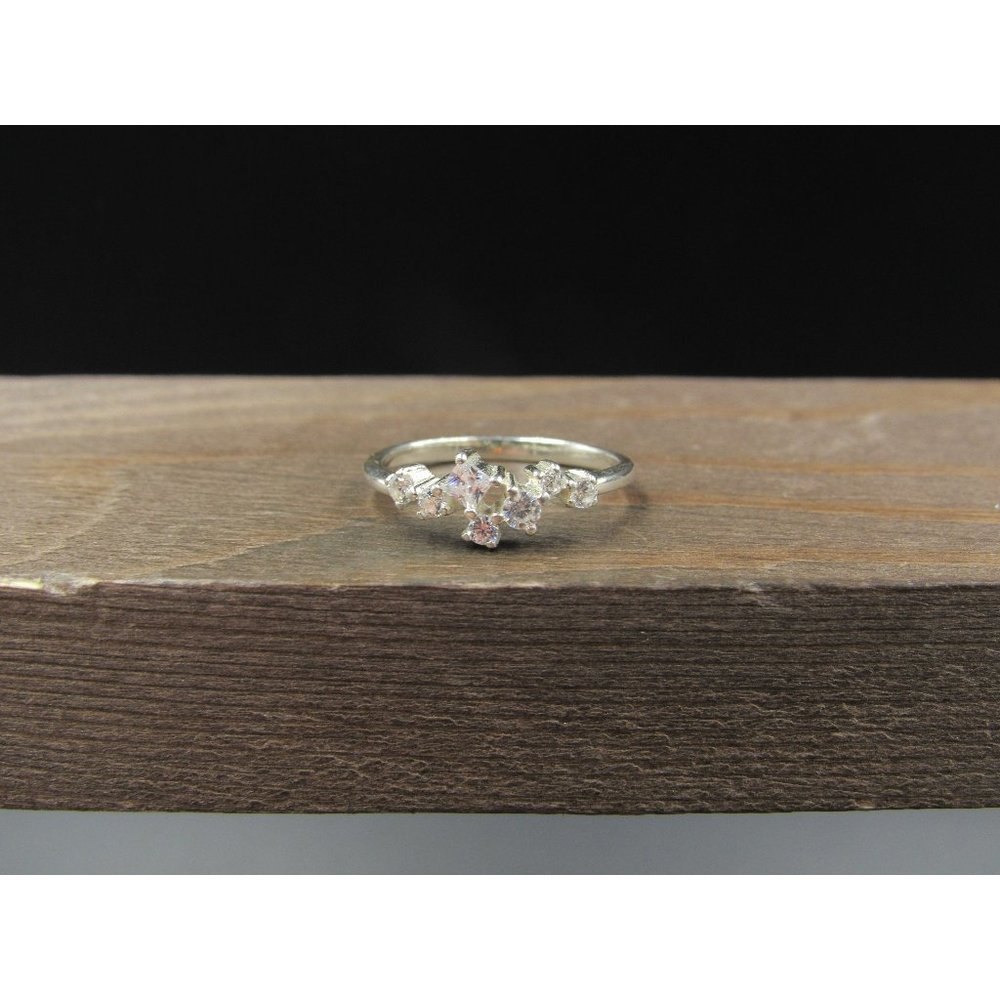 Size 6 Sterling Silver Clear Cluster Cubic Zirconia Gem Band Ring